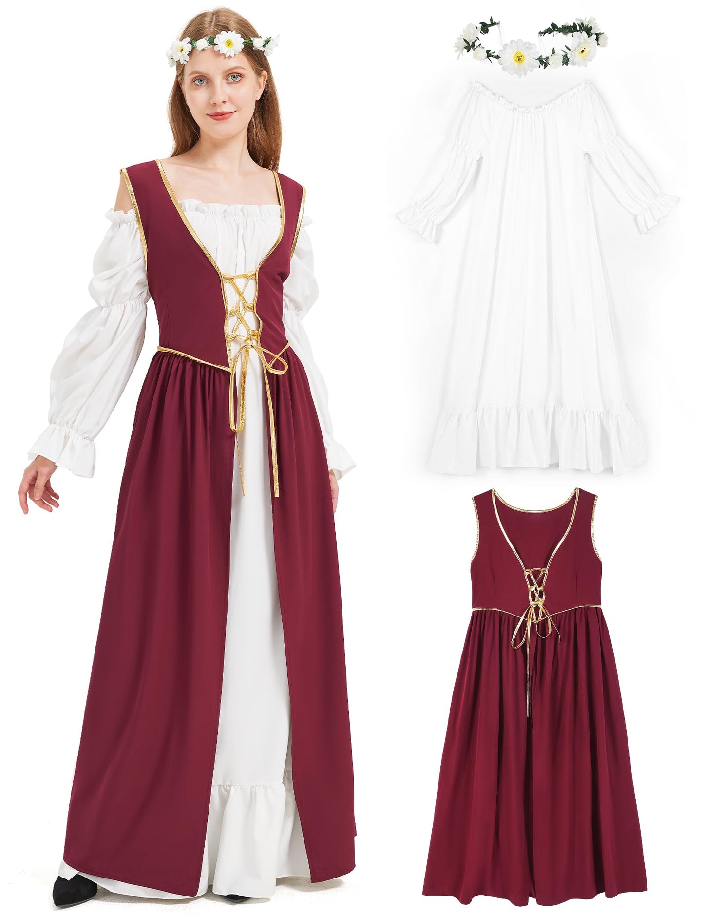 Opemon Halloween Medieval Dress for Women Renaissance Costume Fairy Victorian Costumes Gothic Corset Dress Cosplay Red