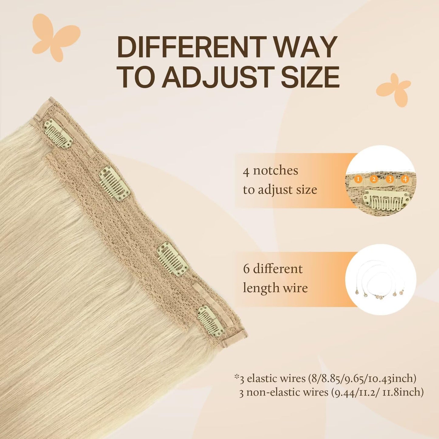 DOORES Wire Hair Extensions, Platinum Blonde 16 Inch 95g Fish Line Weft Extensions and 2pcs 30g Clip ins, 125g Invisible Wire Re