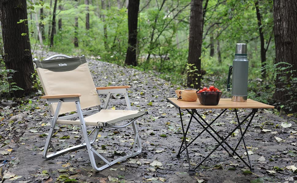 iClimb 1 Folding Table and 1 Low Folding Chair Bundle, Ultralight Compact for Adults Outdoor Backpacking Camping Hiking Be...