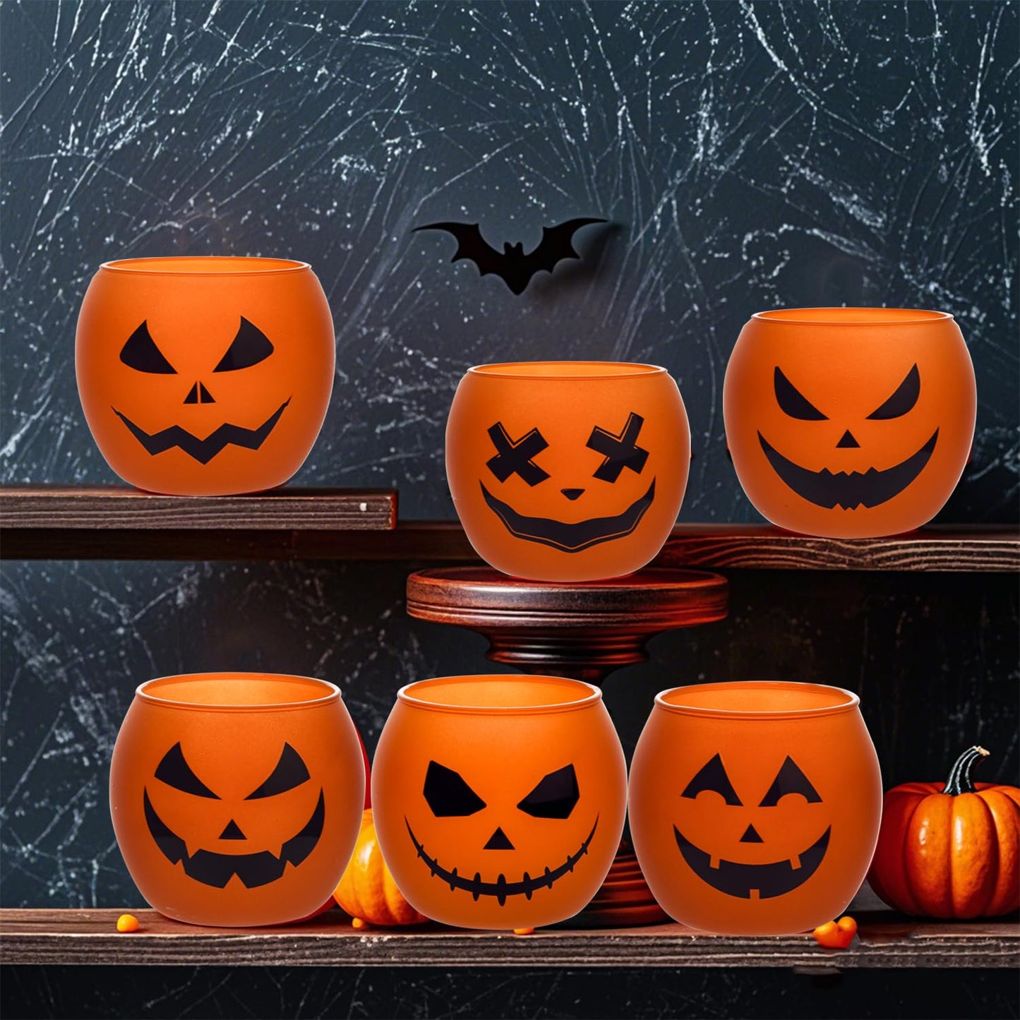 Galssmagic Halloween Table Decor Candle Holder Set of 6,Holloween Votive Candle Holders for Halloween Party Decorations Indoor Centerpieces