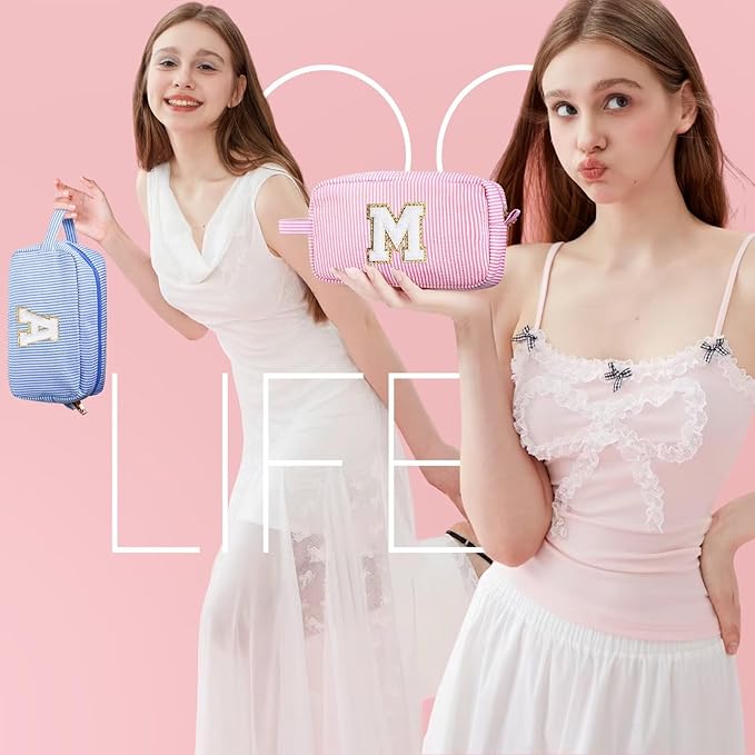 YOOLIFE Gifts for Friend - Personalized Best Friend Birthday Gifts for Women Her Friend Friendship, Sister Gifts from Sister, Monogram Initial Pink Makeup Bag Cosmetic Toiletry Pouch Make Up Case F