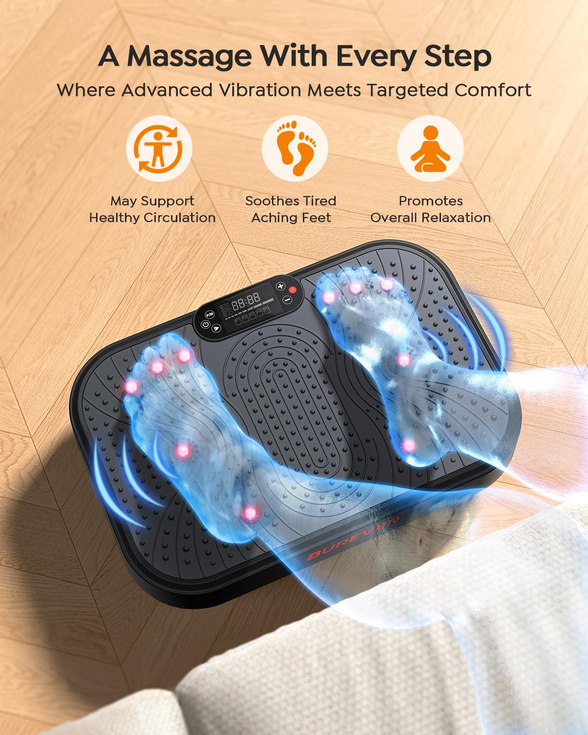 Burever Vibration Plate Exercise Machine, Full Body Vibration Plate for Lymphatic Drainage, 99 Adjustable Speeds, Power Vibration Fitness Platform for Weight Loss & Fitness, Women Men