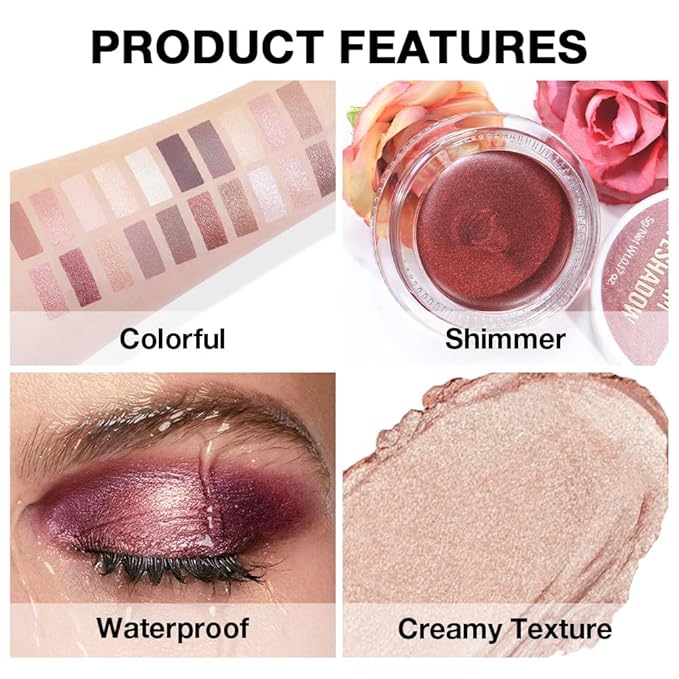 Single Cream Eye Shadow,Sand Shimmer Glitter Natural Nude Monochrome Eyeshadow Palette,Waterproof,Long Lasting Naturing-Looking,Vegan & Cruelty-Free,25