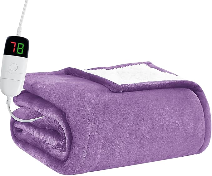 BOMOVA Heated Electric Blanket Full Size - 72" x 84" Heating Blanket with 10 Heating Levels & 8 Hours Auto Off, Warm Flannel Blanket, Christmas Birthday Gifts for Women