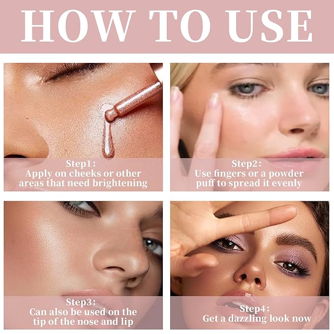 Liquid Highlighter Makeup, Long Lasting Multifunctional Luminous Glow Stick, Sparkly Glitter Body Face Shimmer Liquid Luminizer Sticks, Waterproof, Smooth, Blendable Cream Illuminator 02#