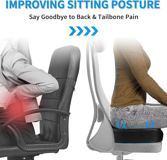 Aulase Luxury Seat Cushion, 3 Inch Thick Memory Foam for Pressure Relief, Sciatica, Tailbone Pain & Back Pain Relief, Multi-Use for Bleachers, Car, Gaming, Office Chair