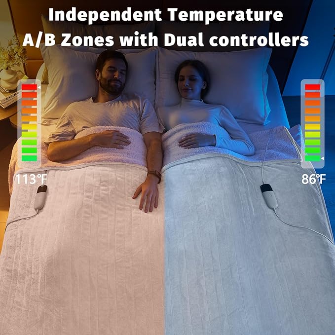 Heated Electric Blanket Queen Size - 84" x 90" Heating Blanket with Dual Control, 10 Heating Levels & 8 Hours Auto Off, Soft Warm Flannel Blanket, Christmas Birthday Gifts for Senior Grandma