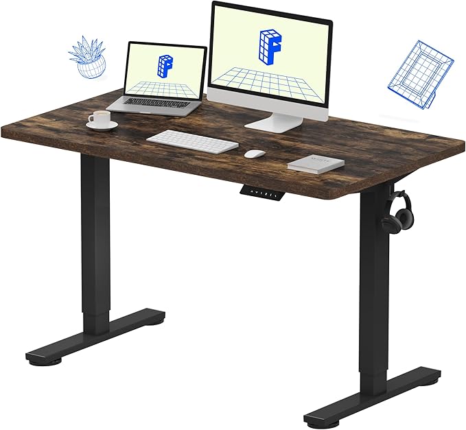 FLEXISPOT EN1 One-Piece Electric Height Adjustable Standing Desk, 48 x 24 Inches Electric Sit Stand Desk Home Office Desks (Black Frame + Rustic Top, 2 Packages)