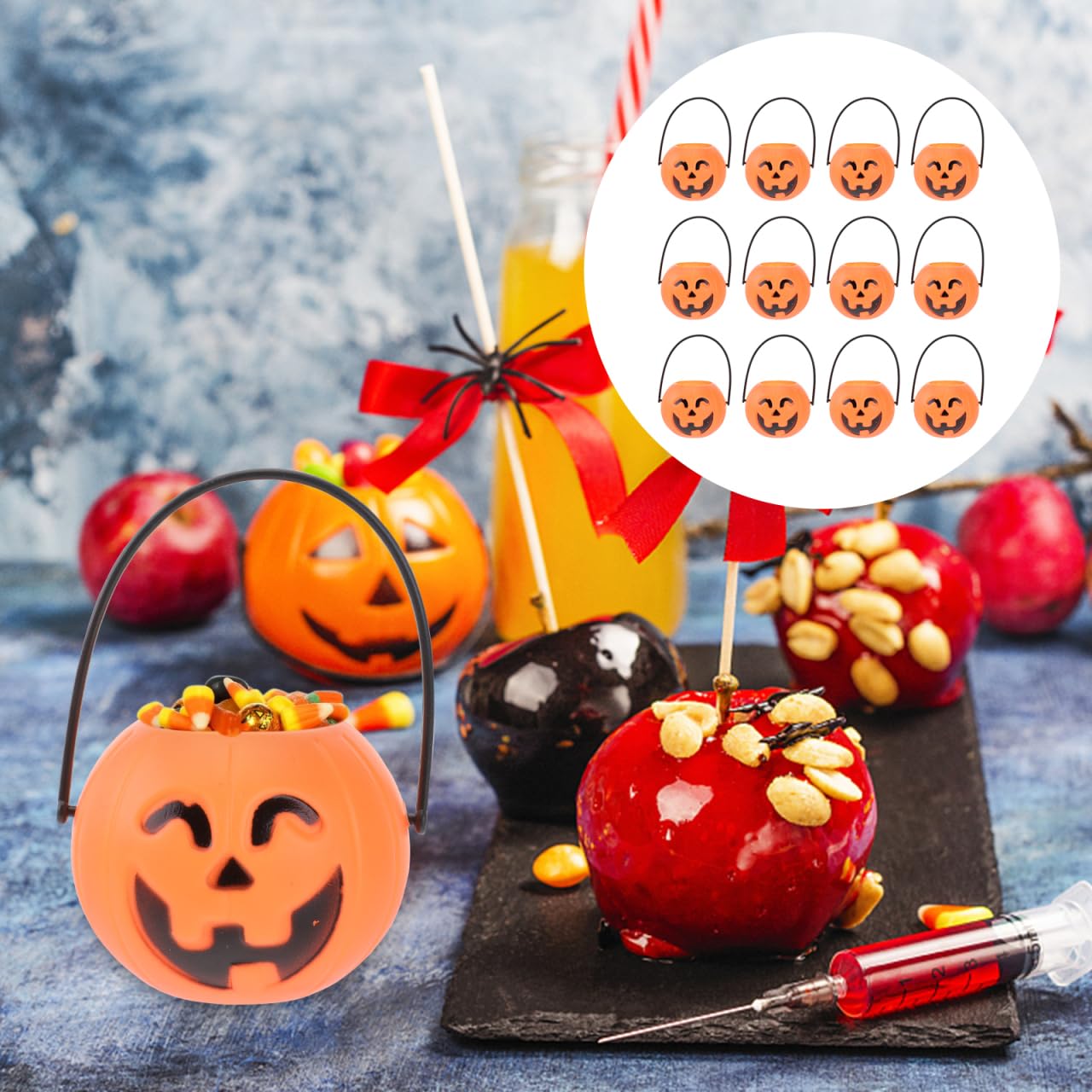Cabilock 36pcs Halloween Mini Pumpkin Bucket, Plastic Trick Treat Candy Holder for Kids Halloween Party Supplies, Smiling Eyes Pumpkin Pail for Candy Storage and Decorations