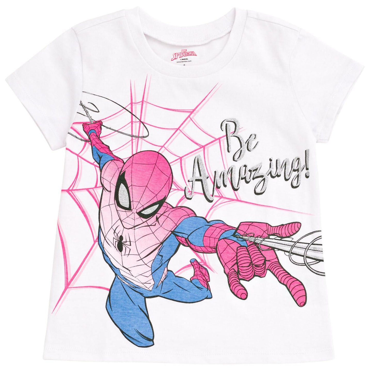 Marvel Spider-Man Toddler Girls T-Shirt Tulle Mesh Skirt and Scrunchie 3 Piece Outfit Set White/Pink 2T