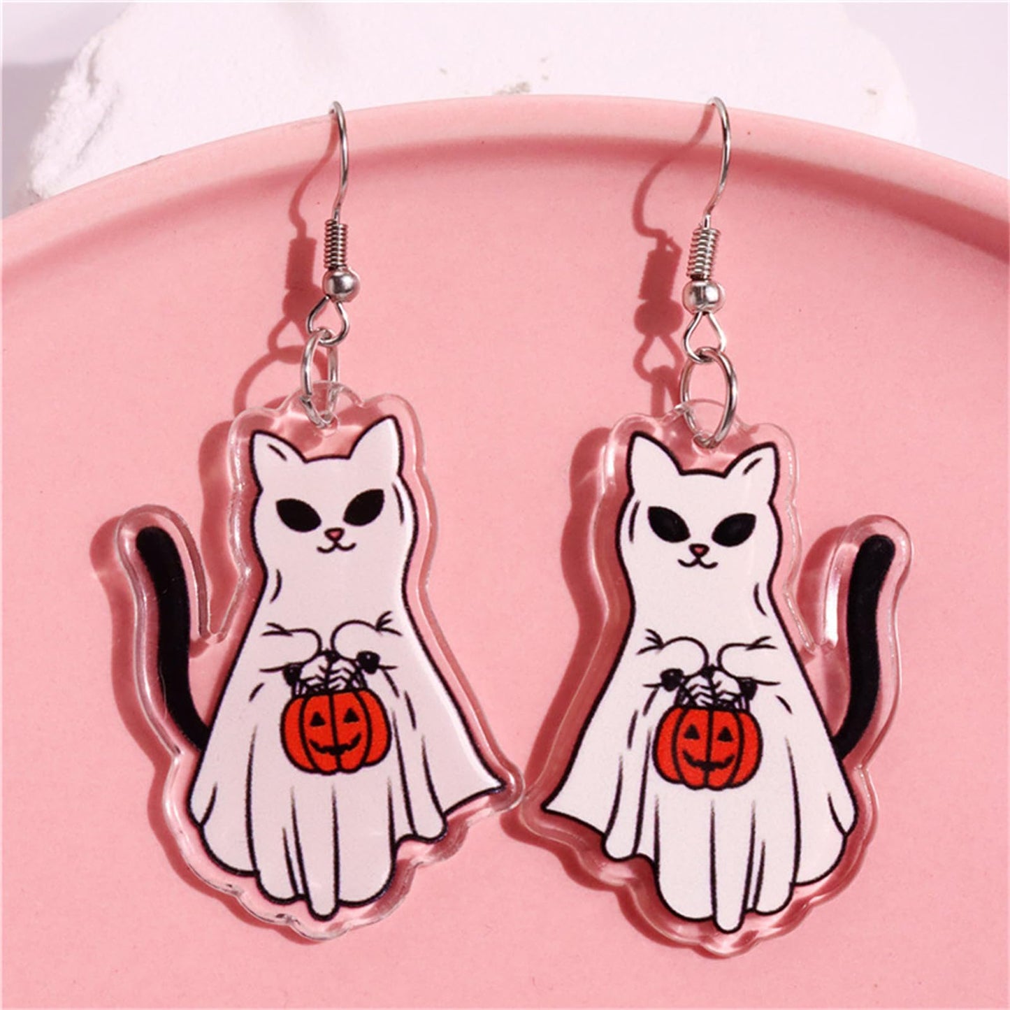 ONLYJUMP Halloween Cute Ghost Pumpkin Earrings - Zinc Drop Dangle Earrings - White Acrylic Rhinestone - Lightweight - French Wire Backing
