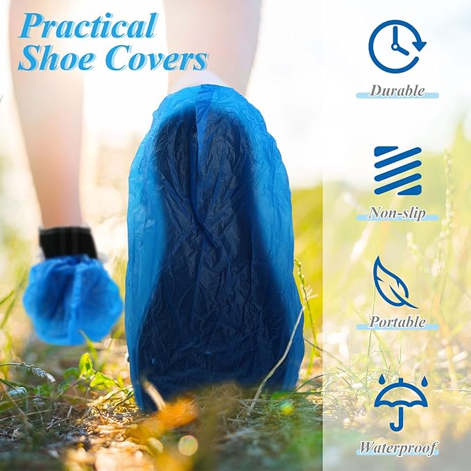 1000 Pcs Disposable Shoe Covers Boot Cover Waterproof Non Slip Shoe Protector Booties Covers for Indoor Carpet Floor Workplace Protection, One Size Fit Most(Blue)