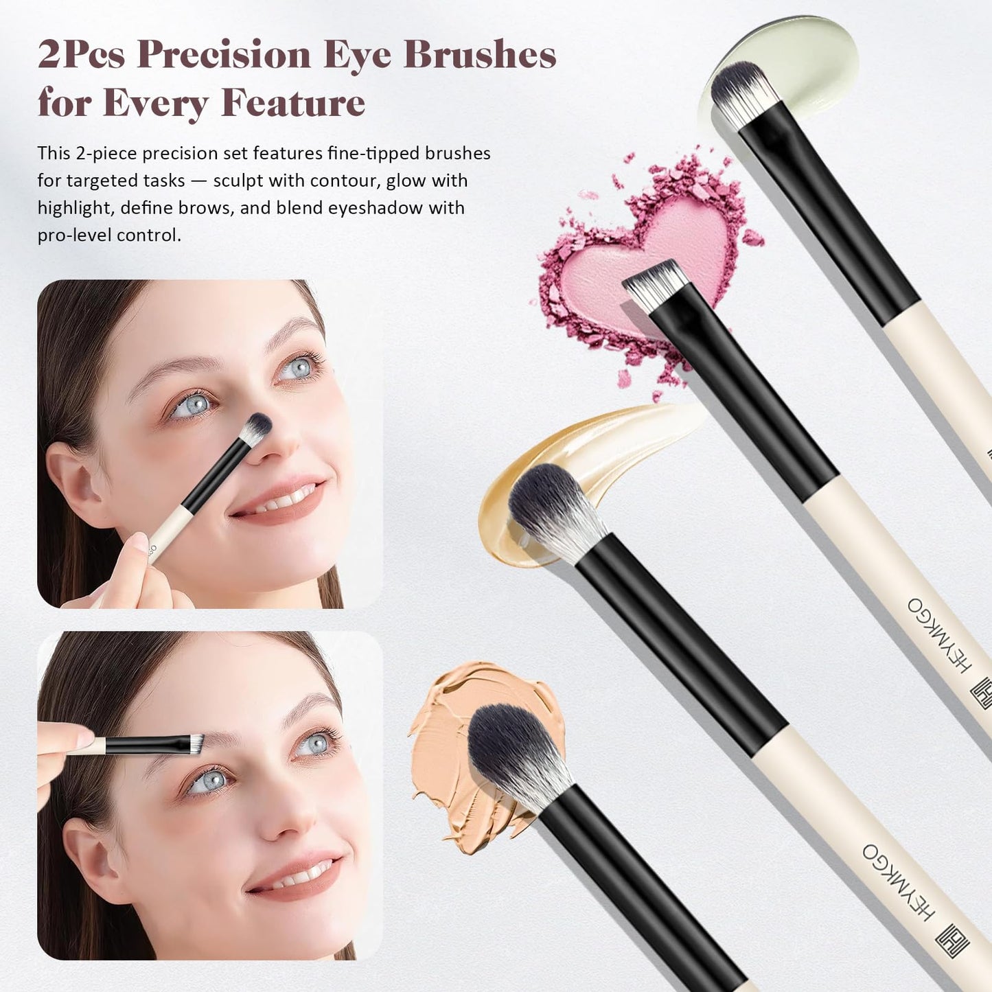 HEYMKGO Makeup Brushes Set, 4Pcs Professional Dual-ended Foundation Contour Power Face Eyeshadow Brush set for Liquid,Cream, Pow