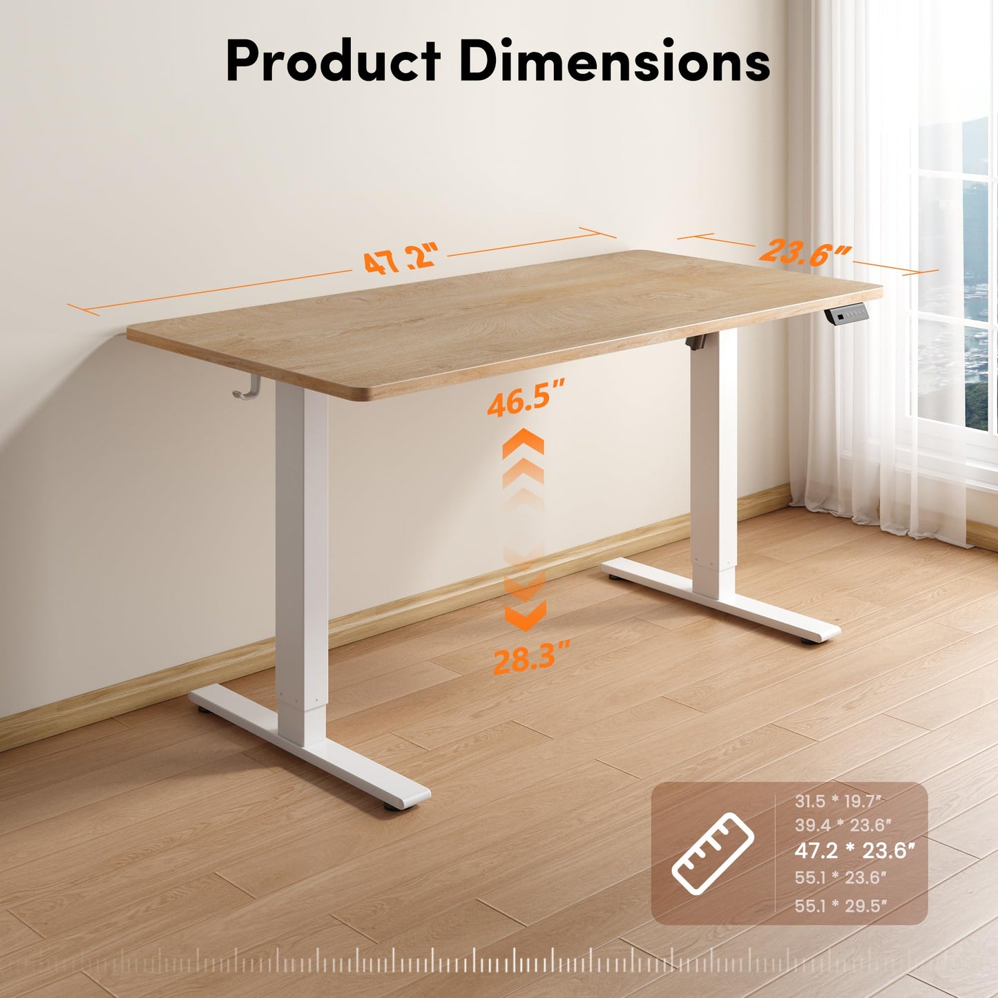 FEZIBO One-Piece Standing Desk, 48"x24" Seamless Tabletop Electric Height Adjustable for Home Office, Study Rooms & Multi-Device Workstations, Maple