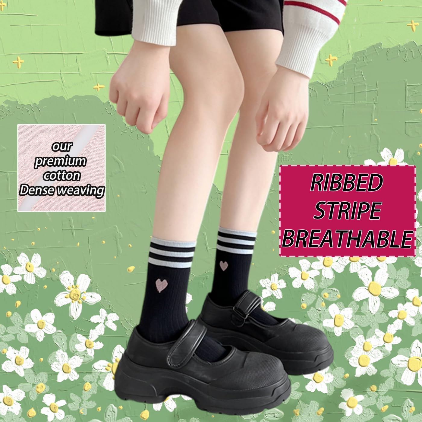 CHUNFO Cute Heart Red Ankle Womens Athletic Colorful Striped Socks Novelty Big Kid Crew Sock 4 & More Pairs