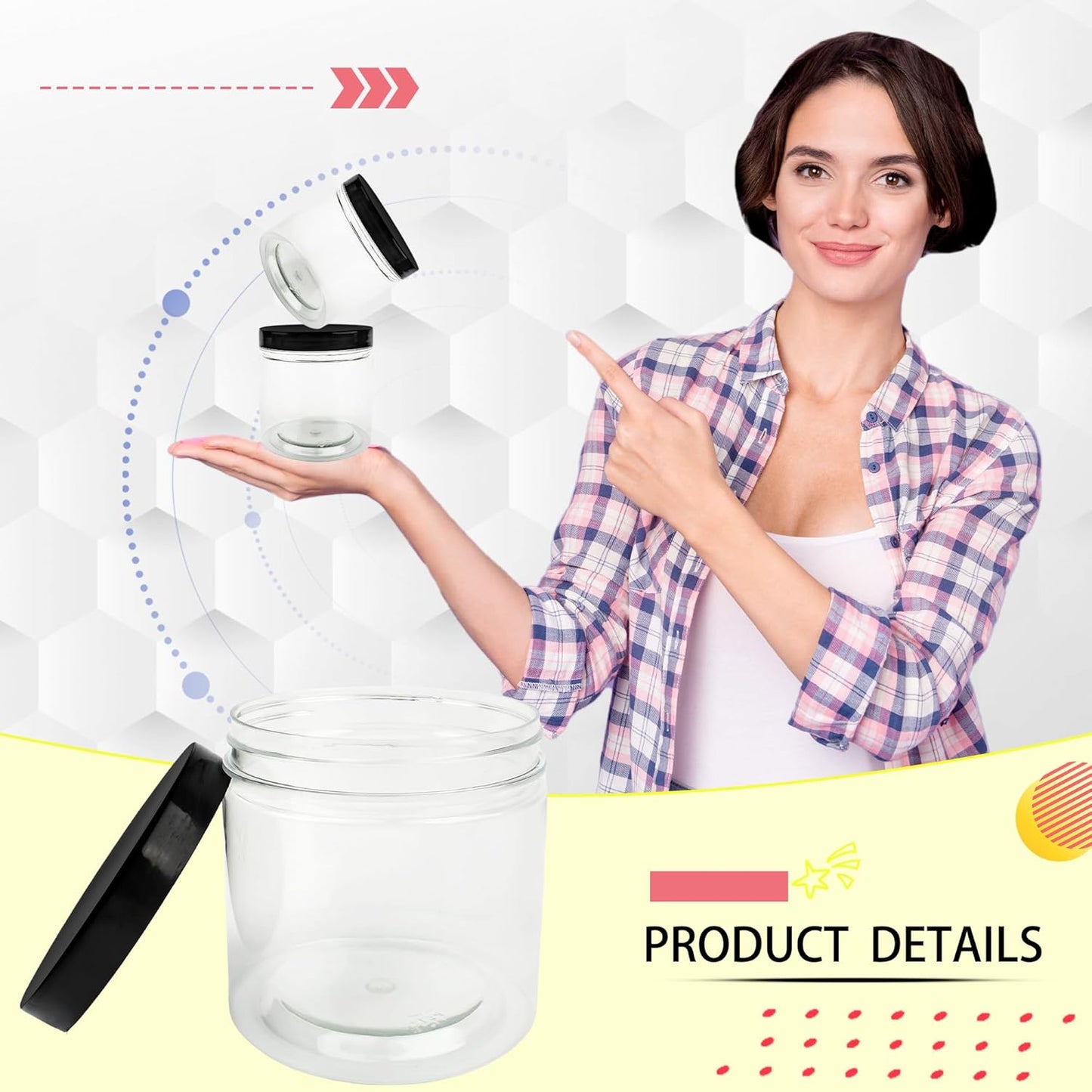 30 Pack 12oz Clear Plastic Jars with Black Lids Plastic Empty Storage Containers Refillable Round Clear Cosmetics Containers Clear Jars for Candy Kitchen Food Storage DIY Crafts Making