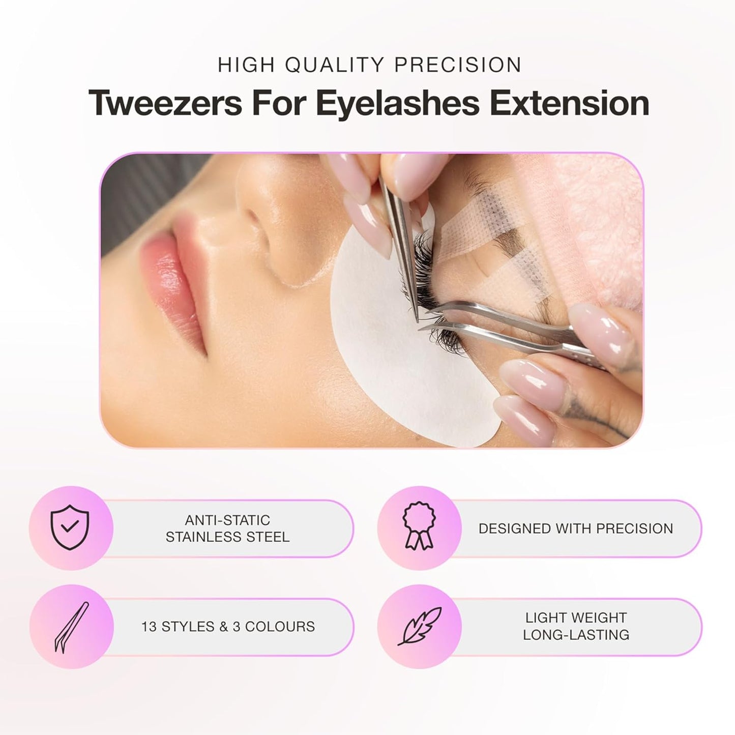 Curacoro Lash Tweezer - Professional & Precision Fiber Tip Grip Lash Tweezers for Eyelash Extensions, Multi Shapes & Purposes Tweezers for Volume, Isolation & Classic Lashes (Gold, Save Time)
