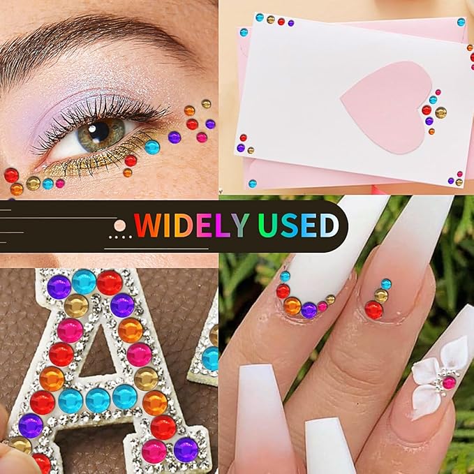 3090PCS Self Adhesive Pearl Stickers 3/4/5/6mm with Colored Pearl Rhinestones Stickers for Face, Stick on Body Crystal Jewels Makeup Glue for Face Eye Hair Nails Make up and Craft Home Decor