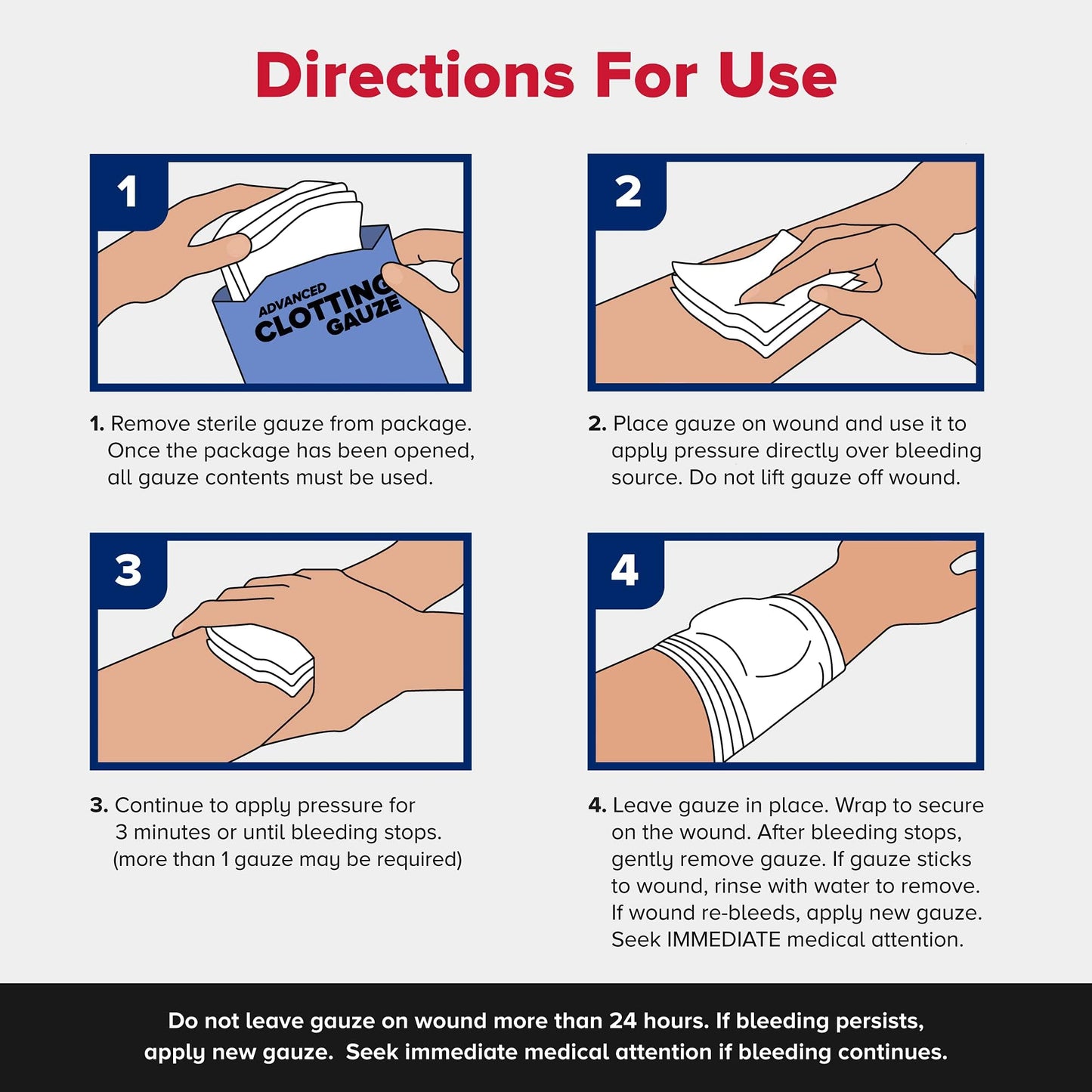 Adventure Medical Kits QuikClot Advanced Clotting Gauze - Stops Bleeding Up to 5X Faster Than Standard Gauze - Kaolin Hemostatic Dressing - for First Aid Kits & Survival Gear - 3 x 24