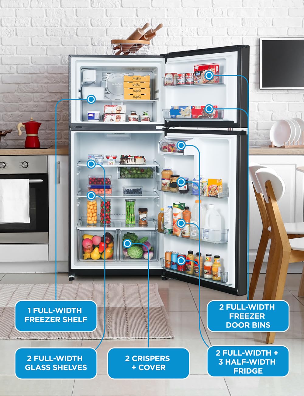 Commercial Cool 18 Cu. Ft. Top Mount Refrigerator with Ice Maker, 2-Door Refrigerator with Top Freezer, Freezer with Icemaker and Adjustable Temperature Control, Energy Star Certified, Black