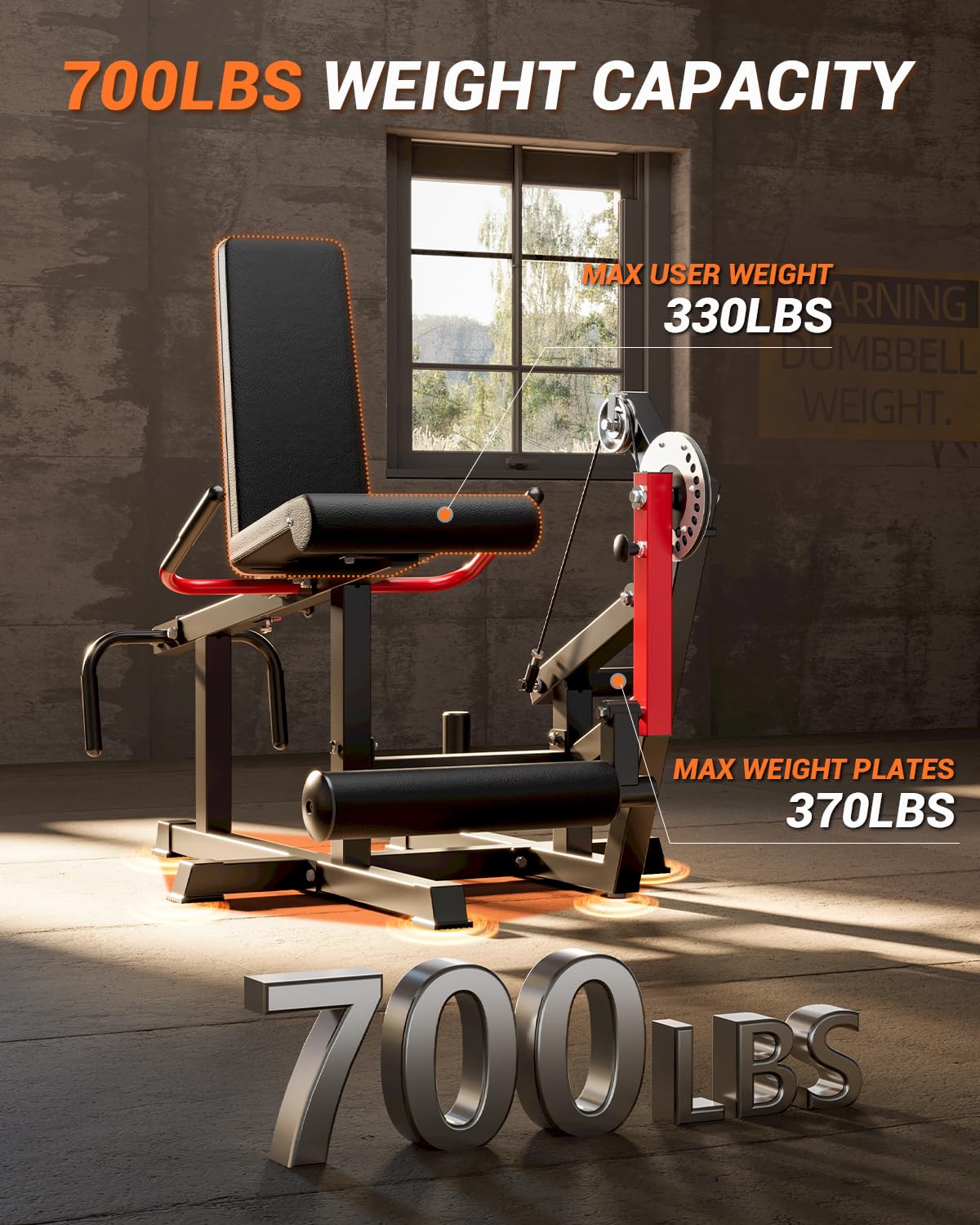 Leg Extension and Curl Machine, 630LBS Adjustable Leg Curl Machine, Seated Leg Lying Curl Machine for Home Gym, Leg Workout Equipment Compatible with Cable System Fit 1'' & 2'' Plates