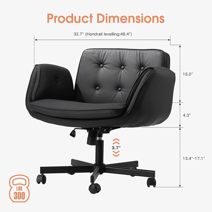 SunSettler Criss Cross Chair with Armrests & Wheels, Comfortable Adjustable Swivel Office Desk Chairs, PU Leather Vanity Chair for Make Up, Home, Bed Room, Gaming, Meditation (Black)