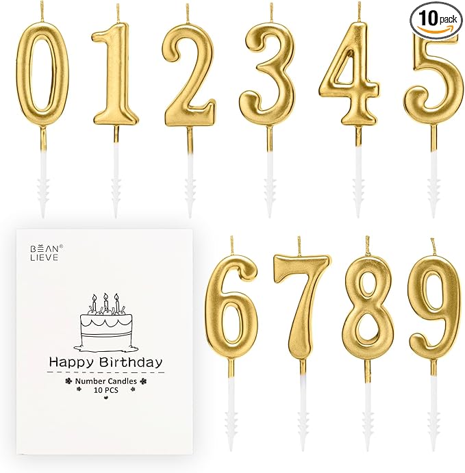 Beanlieve 10-Pieces Numeral Birthday Candles - Cake Numeric Candles Number 0 1 2 3 4 5 6 7 8 9,Used for Cake Decoration on...