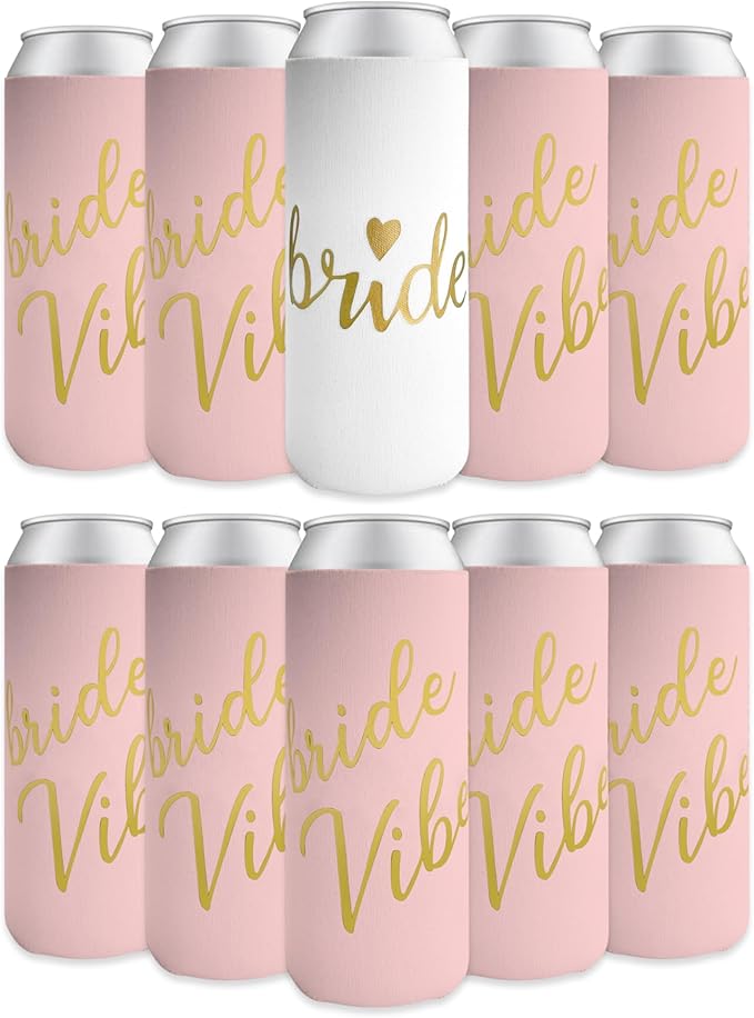 LotsBuyLots Bride & Bride Vibe Bachelorette Party Can Coolers(10 Pack),Bridesmaid Can Sleeves,Insulated Neoprene Drink Hol...