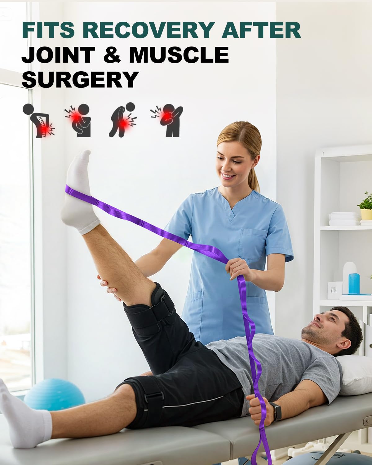 Trideer Stretching Strap Yoga Strap Physical Therapy for Home Workout, Exercise, Pilates and Gymnastics, 10 Loops Non-Elastic Stretch Bands with Aesthetic Packaging for Women & Men (Purple)