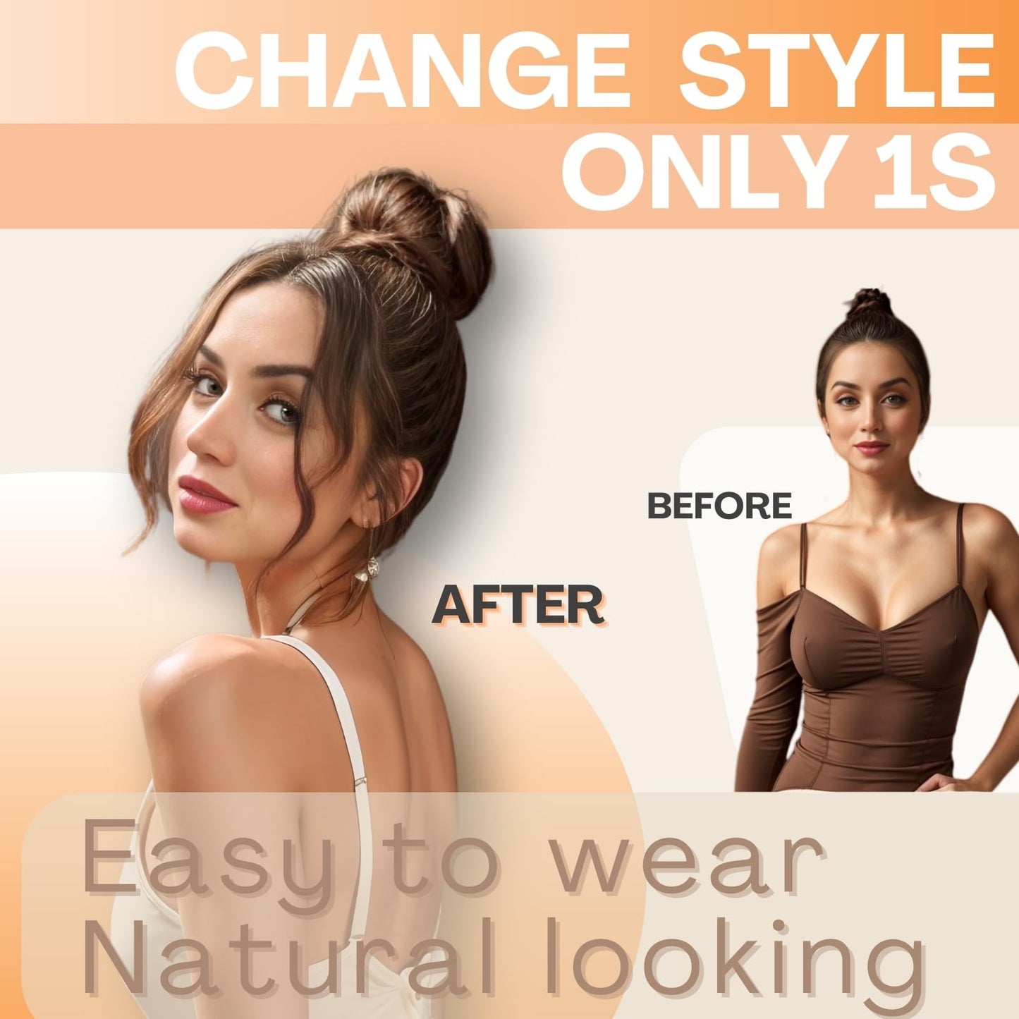 Charmele Human Hair Messy Bun Hair Piece, Black, 5 Inch, Straight, WIG