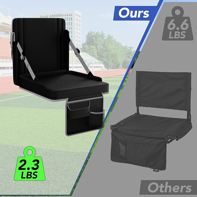 janiry Stadium Seats with Back Support 2PACKS Adjustable Bleacher Chairs with Back and Cushion Bleacher Seat with Cup Holder, Carry Handle & Shoulder Strap for Outdoor Sports Events, Picnics, Beaches