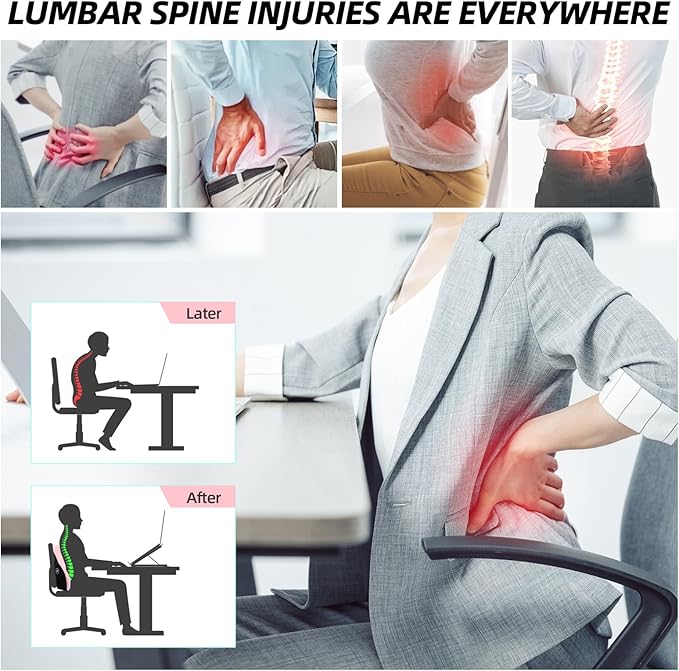 LIQUN Memory Foam Seat Waist Pillow, for Office Chair, Car, Game Chair Lower Back Pain Relief and Improve Posture Lumbar Support Pillow, (Grey)
