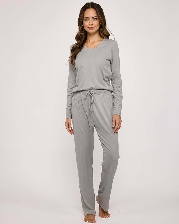 Real Essentials 2 Pack Women's Soft Cotton Long Sleeve Pajama Set with Pants - Lounge Sets for Women (Available In Plus)