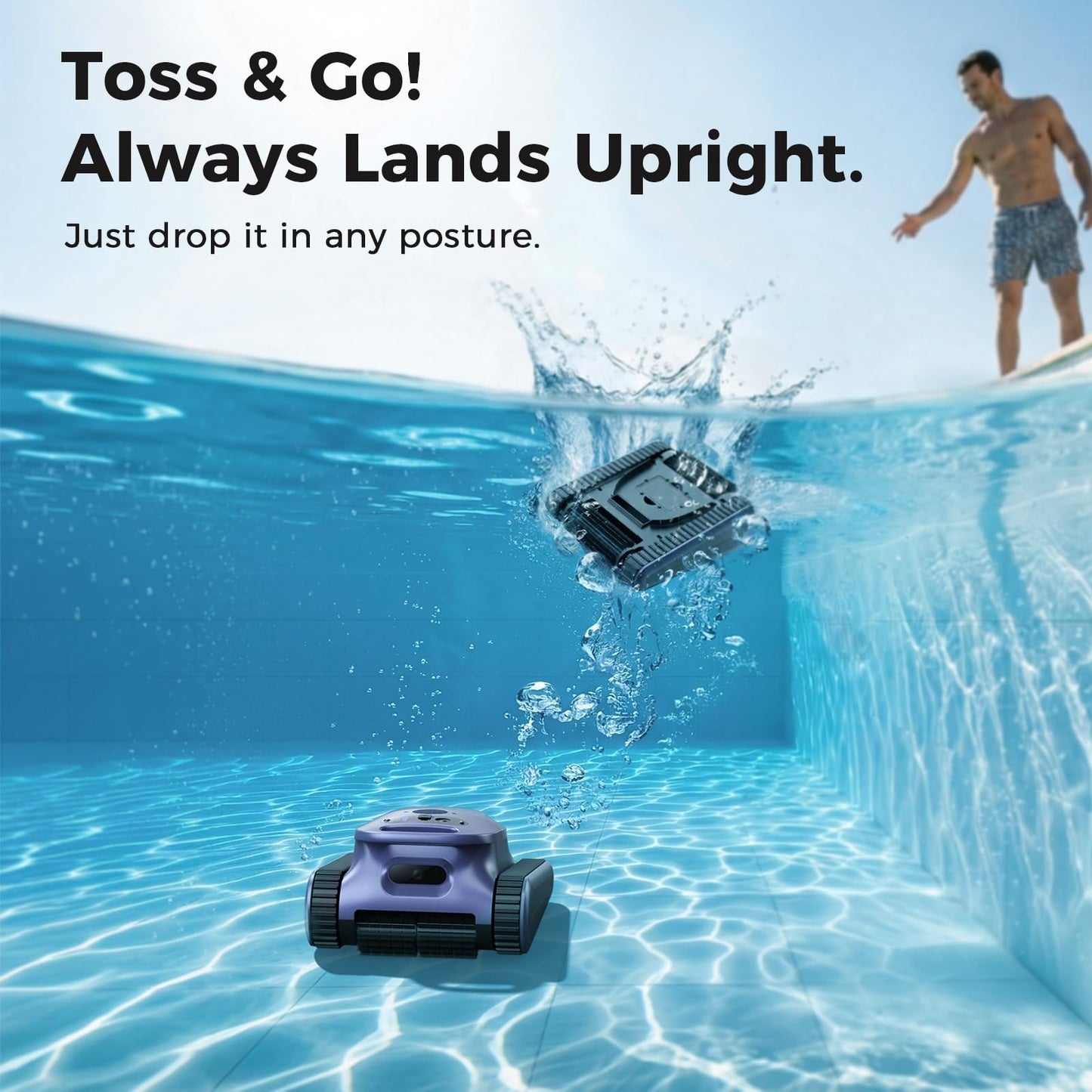 Automatic Robotic Pool Cleaner,3 in 1 Cordless Pool Vacuum for Inground Pools Floor&Wall&Waterline Cleaing up to 2150 SqFt,4800GPH Powerful Suction Robot Cleaner 180Min Battery Life,Track Drive