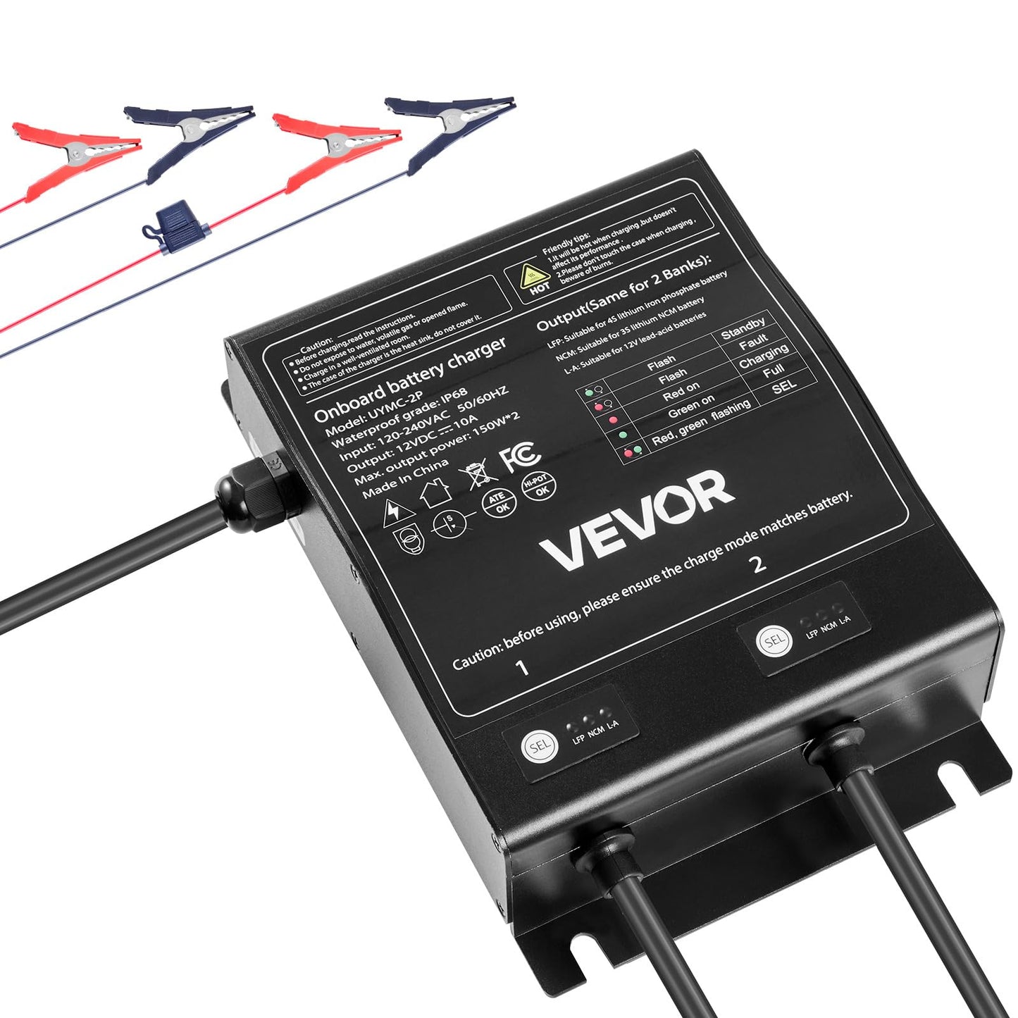 Vevor 2 Bank Marine Battery Charger, 2    10A 12V Onboard Boat Charger, Ip68 Waterproof Boat Smart Battery Charger For Lithium L