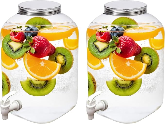 Lily's Home - 2 Gallon Beverage Dispenser with Lid and Spigot (Set of 2), BPA Free, Plastic Drink Dispenser for Water, Ice...
