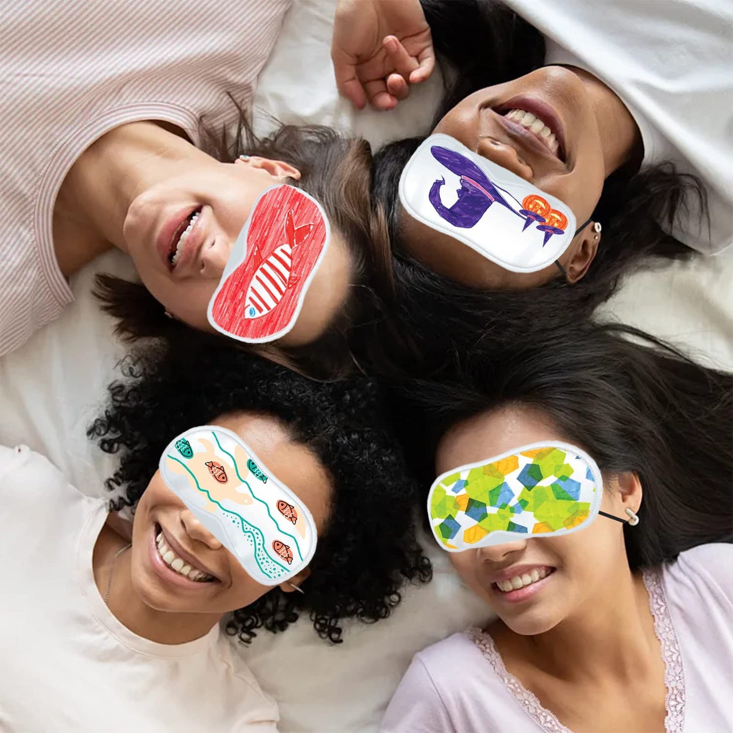 12 PCS Eye Mask Sleepover Party Supplies Sleep White Soft Shade Blindfold Eye Covering, Color the Bulk Game Stuff with 8 PCS Fabric Marker Pens