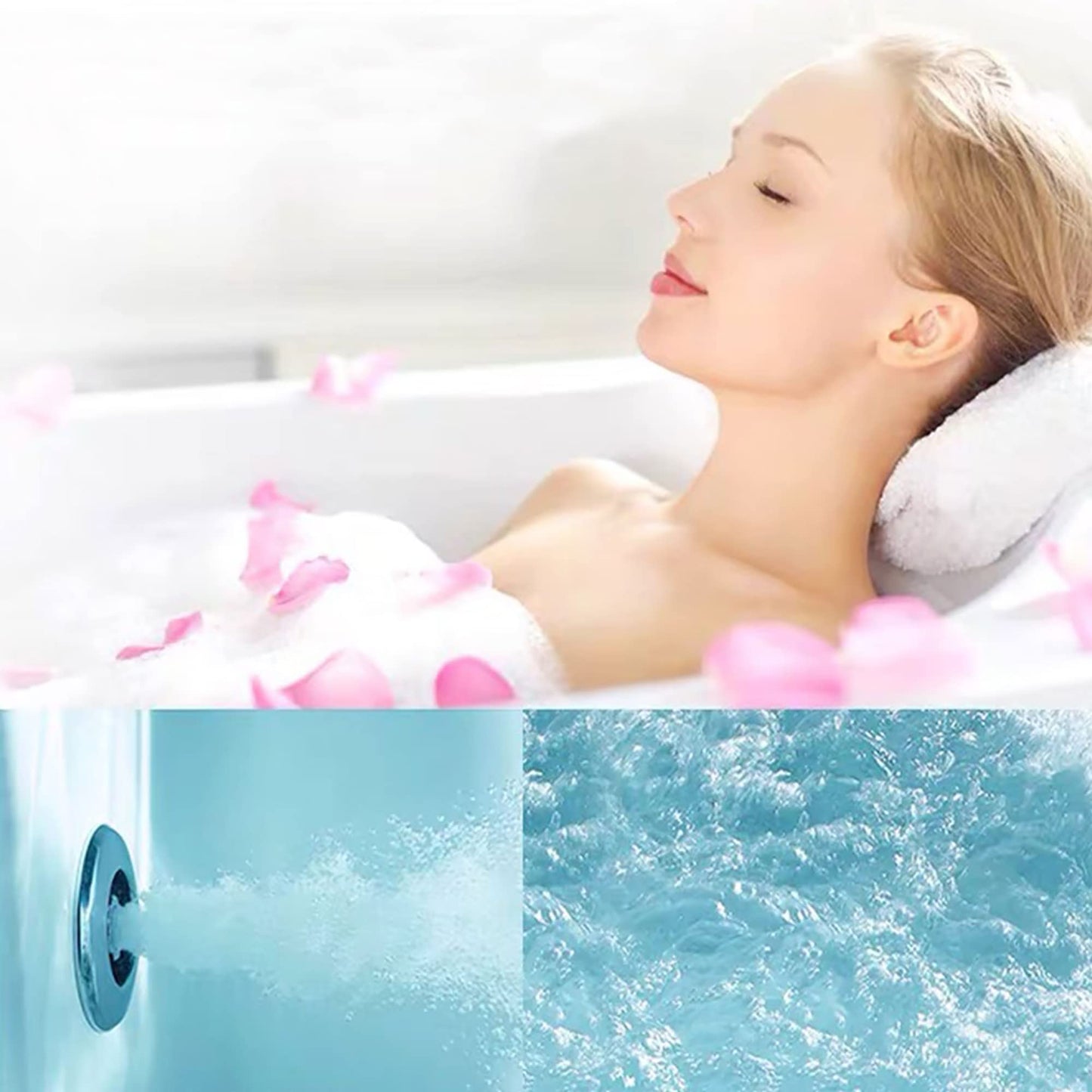 Empava 59 in. Acrylic Freestanding Tub Hydromassage Gracefully Oval Shaped Whirlpool 8 Water Jets Soaking SPA, Double-Ended Massage Bathtub with 2 Black Pillows