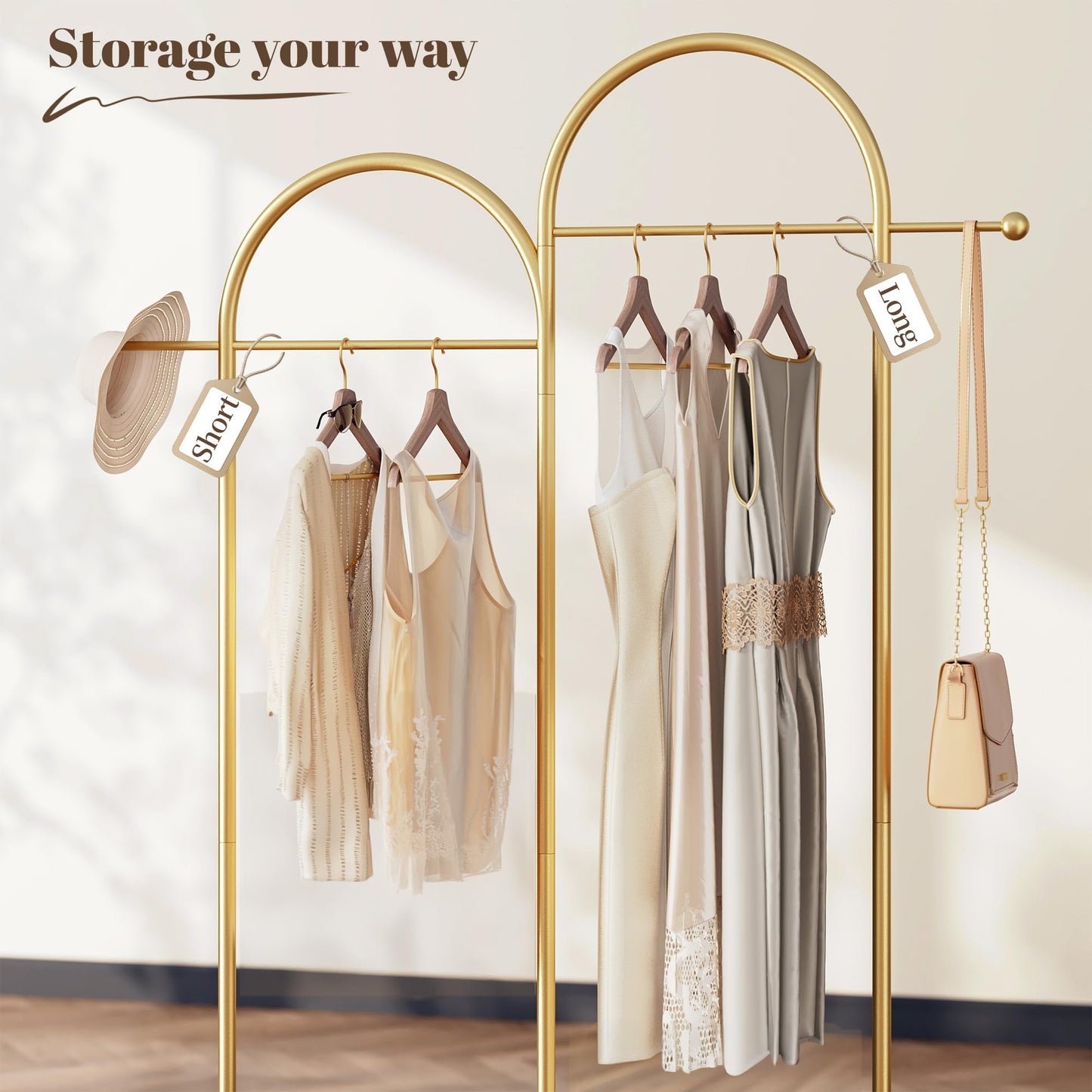 Raybee 76.7" H Gold Clothing Rack, Modern Coat Rack with Shelf, Metal Clothes Rack for Boutiques, Entryway, Living Room, Bedroom