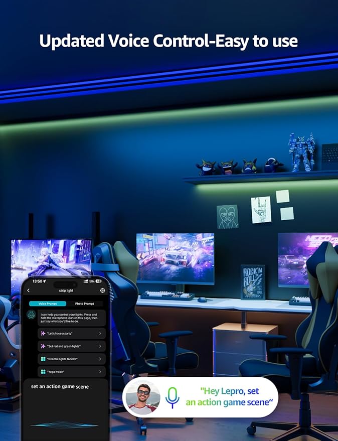 Lepro SE1 AI Smart LED Strip Lights - 16.4ft RGB Color Changing Light Strips with APP Control, AI Generated Lighting, Music Sync, 2.4GHz Wi-Fi & Bluetooth LED Lights for Home Decor (No Remote)