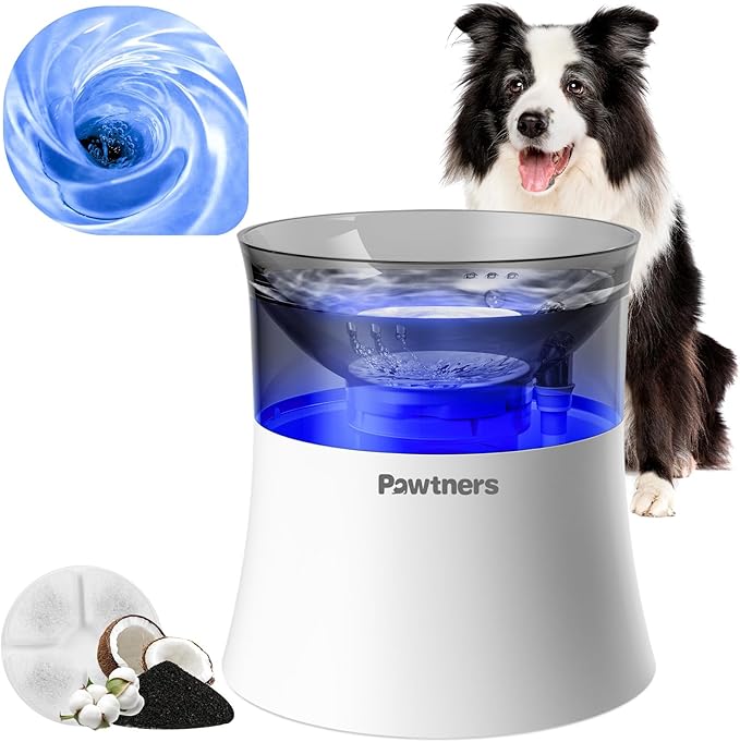 Pawtners Dog Water Fountain, 1 Gallon Automatic No Spill Pet Water Bowl Dispenser for Small Medium Large Dogs with Vortex ...