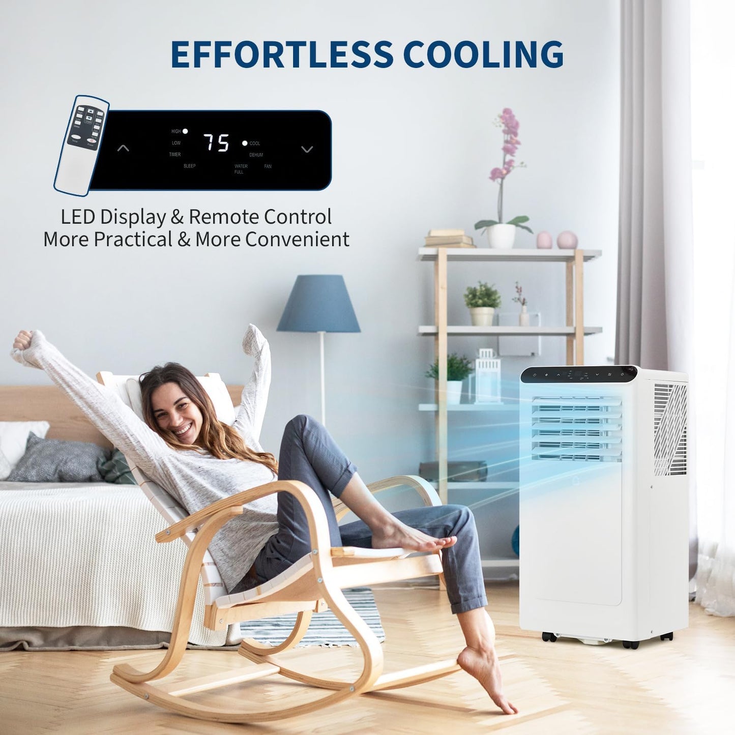 10,000 BTU Portable Air Conditioners, 4-in-1 Portable AC Unit with Heat, Cool, Fan and Dehumidifier, Up to 450 Sq.Ft, 24H Timer, Remote, LED Display, Quiet 50 dB for Bedroom Office