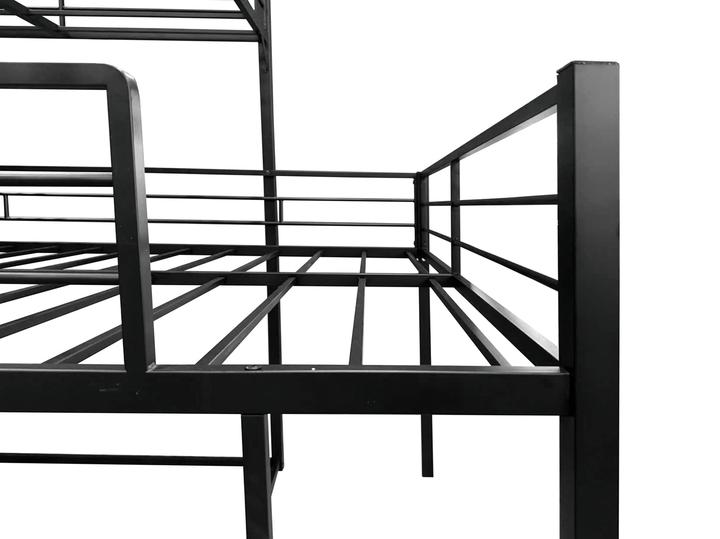 UOCFYK Twin Size L-Shaped Metal Triple Bunk Bed, Triple Bedframe with Ladder & Full-Length Guardrail for Kids Junior Adults, Box Spring Needed, Space Saving, Black
