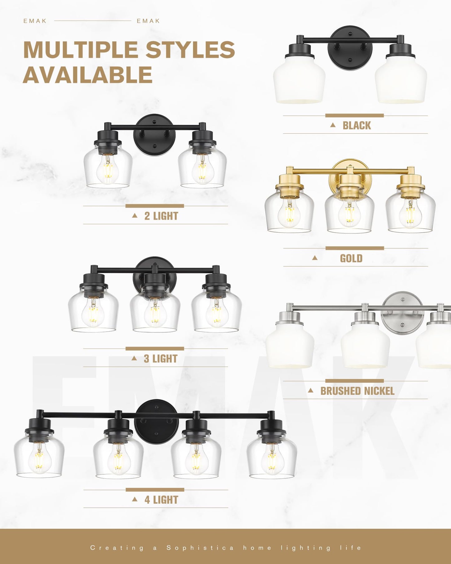 Emak 4-Light Bathroom Vanity Light, 29 Inch Black Bathroom Light Fixtures Over Mirror with Clear Glass Shade, Modern Farmhouse Vanity Lights for Mirror, Bath, VL122-BK-CG-4