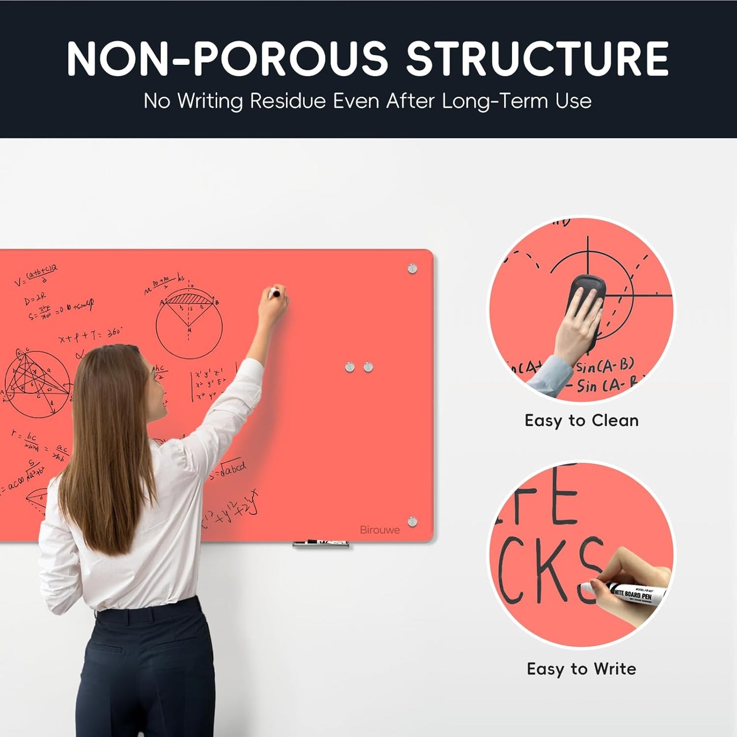 Magnetic Glass Whiteboard - Glass Dry Erase Board 48"x36" Large Frameless Glass Board for Walls Office School and Home, Red