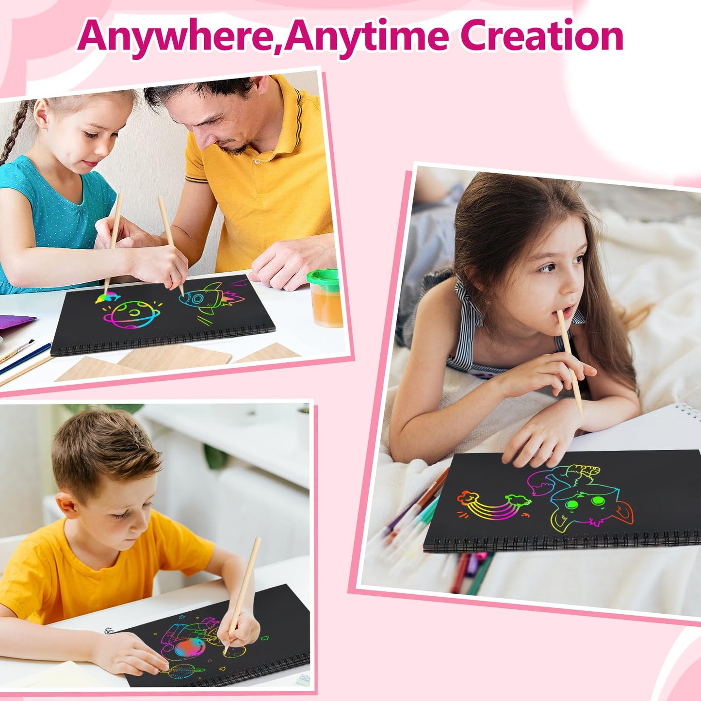 Stocking Stuffers for Kids: Scratch Paper Art Crafts Christmas Gifts Back to Girl School Teacher Supplies Game Party Favors Activities Toys for Teens Boy Ages 3-12 Years Old Valentines Birthday 2 Pack