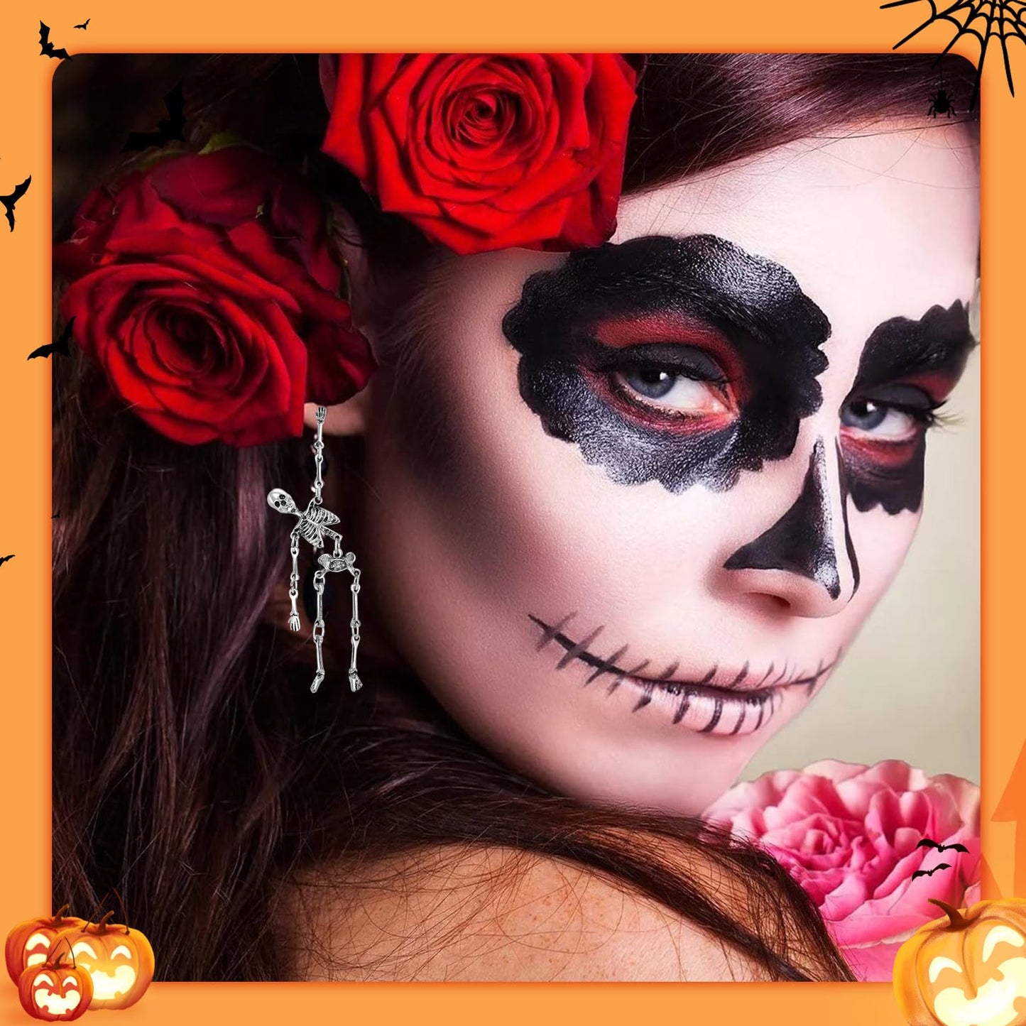 Halloween Earrings Skeleton Skull Earrings for Women Punk Gothic for Halloween Party Cosplay Jewelry (Skeleton-D)