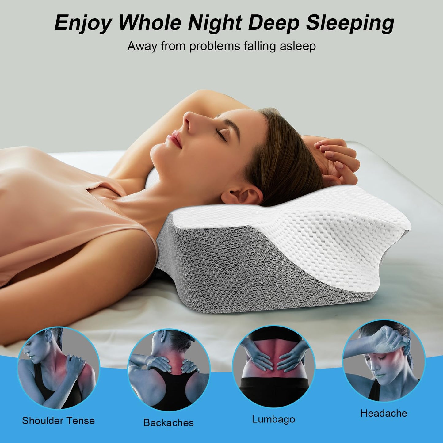 Anvo Pillow for Neck and Shoulder Pain, Cervical Pillows for Neck Pain Relief, Memory Foam Pillows Orthopedic Ergonomic Design for Sleeping, Suitable for Side Back and Stomach Sleeper, Grey Frim
