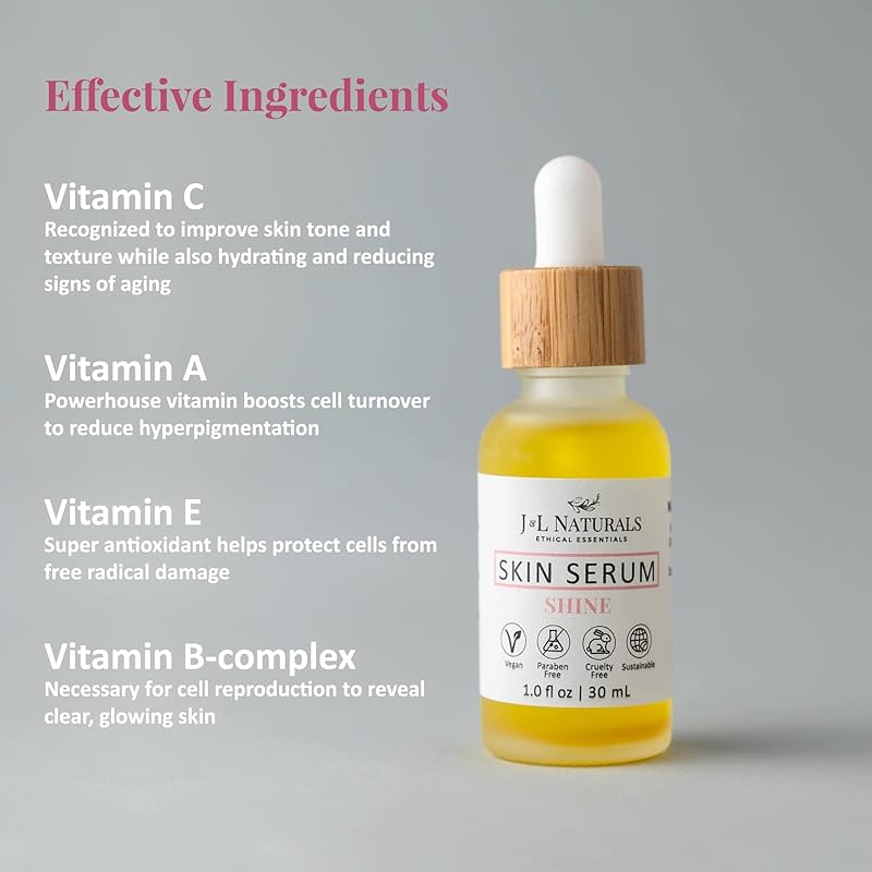 J&L Naturals | Face & Body Oil for Oily, Sensitive, Dry, Combination, Mature, & Dull Skin Types | With Jojoba Oil, Grapeseed Oil, Sunflower Oil, & More (1 Fl Oz (Pack of 1), Shine (normal, dull))