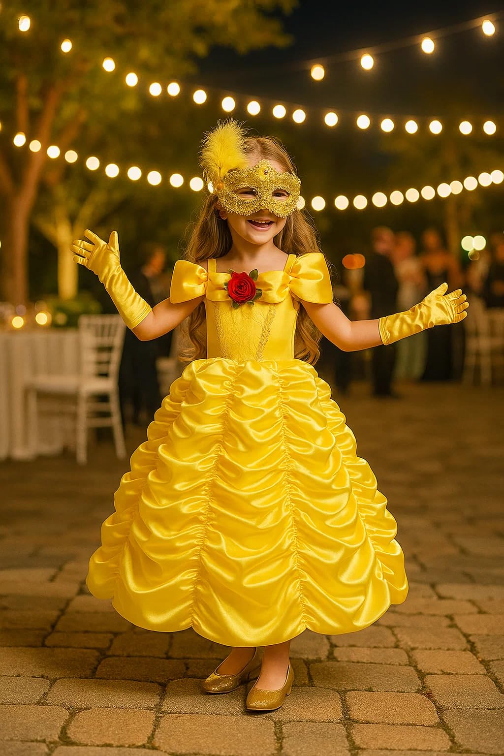 CQDY Girls Halloween Princess Belle Costume Dress Yellow Fancy Cosplay Dress Up Clothes Christmas Fairy Outfits